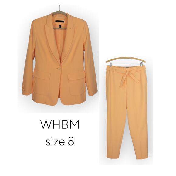 Sz 8 WHBM Fluid PantSuit Blazer + Belted Tapered Ankle Pant RayofLight - Picture 1 of 14